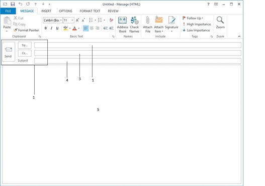 In the accompanying figure, you enter the recipient's email address in the box labeled 1.
