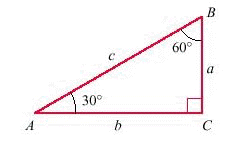 <strong>For this problem, use the triangle in the figure below. Express your two answers in simplest radical form. If a = 8 ft, find b and c .</strong> A) B) C) D) E)