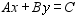 Find the equation of the line that contains the two given points. Express the equation in the form , where A , B , and C are integers.