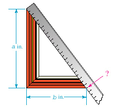 <strong>After joining two pieces of picture frame molding together, a frame maker checks her work by making a diagonal measurement (see the illustration). If the sides of the frame that form a right angle are in. and in., what measurement should the frame maker read on the yardstick? </strong> A) in. B) in. C) 11 in. D) 13 in. E) 17 in.