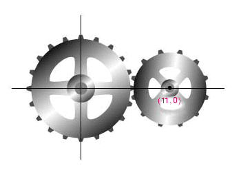<strong>For design purposes, the large gear in the illustration is the circle . The smaller gear is a circle centered at and tangent to the larger circle. Find the equation of the smaller gear. </strong> A) B) C) D) E)