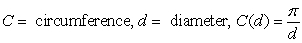 <strong>Define variables and write the sentence in function notation. The circumference of a circle is a function of the diameter. Circumference is times diameter.</strong> A) B) C) D) E)