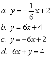 <strong>Four equations are shown. Which lines are parallel?</strong> A) c and b B) c and d C) c and a D) d and a E) a and b