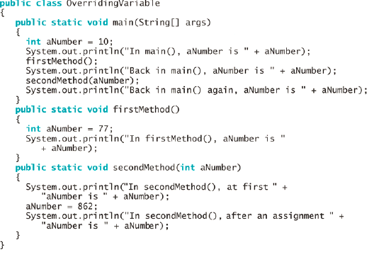 In the above code, what happens to the value of aNumber when the main() method is executed? What happens to the value of aNumber when the firstMethod and secondMethod methods are executed?