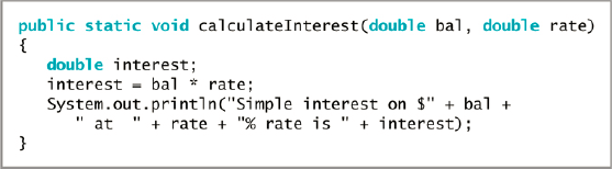 In the above code, what would happen if calculateInterest was passed the values of 100 for the bal and .10 for the interest rate? What would happen if calculateInterest was passed the values of 100 for the bal and 10 for the interest rate? Why is it a problem when these values are passed to the calculateInterest method, and what would be a possible solution to fix the problem?