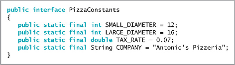 The code above provides an example of an interface class. Explain the purpose and advantages of creating interfaces that store related constants.