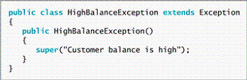 The figures above show the HighBalanceException and CustomerAccount classes. Explain what is involved in creating your own throwable Exception s. Explain what will happen if the CustomerAccount throws a HighBalanceException .