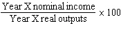 <strong>Real income in Year X is equal to:</strong> A) B) C) D)Year X nominal income ×CPI.