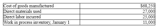Smith Company reports the following information: Factory overhead is 75% of the cost of direct labor. Work in process inventory on December 31 is