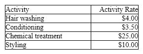 The Beauty Beyond Words Salon uses an activity-based costing system in its beauty salon to determine the cost of services. The salon has determined the costs of services by activity as follows: Calculate the cost of services for a highlight.