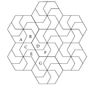 <strong>Look at the tessellation below, a hexagon that has been decomposed into six congruent hexagons called chevrons. Can you identify two chevrons in which the one is a reflection of the other? </strong> A) D and E B) B and C C) C and E D) C and D E) A and E