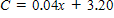 <strong>The cost of a cab ride is $ 3.20 plus $ 0.32 per each eighth of a mile traveled during the cab ride. Translate the rule that calculates the cost of a cab ride C in terms of the number of miles traveled during the cab ride x into an equation. </strong> A) B) C) D) E) 