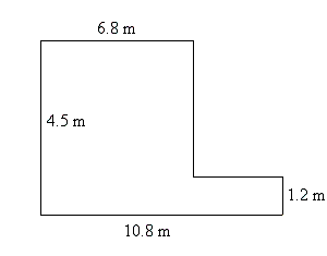 <strong>A carpet is to be installed in one room and a hallway, as shown in the diagram below. At a cost of $18.50 per square meter, how much will it cost to carpet the area? </strong> A) $648.80 B) $655.50 C) $654.90 D) $659.60 E) $651.20