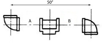 Use Data Sheet 5 and 7.Mixed number Example: 2-1/3 Put a dash between the whole number and the fraction.Simple Fraction Example: 2/3 1/2 threaded pipe is divided into two equal segments.c-c = 50 inches long 1/2 threaded, 90 ell 1/2 threaded, tee Find the end-to-end measure of pipe B.