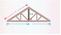 The gable end of the roof shown is divided in half by a vertical brace 3 feet in height. Find the length of the roof line.