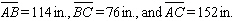 <strong>The perimeter of is 342 in. Find the lengths of the sides. </strong> A) B) C) D) E)