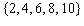 <strong>Specify the set by roster. {even counting numbers less than 12}</strong> A) B) C) D) E)