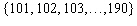 <strong>Specify the set by description. </strong> A) {even counting numbers less than 192} B) {counting numbers greater than 100} C) {odd counting numbers less than 191} D) {counting numbers between 100 and 191} E) {counting numbers less than 190}