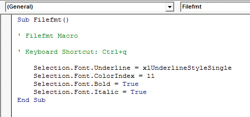 FIGURE EX 14-1 Based on Figure EX 14-1 above, the macro will apply the ____ format to a selected cell.