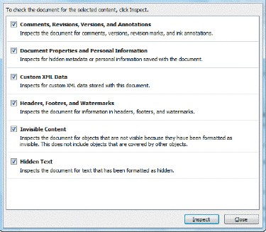 Figure WD 13-1 The first step to open the dialog box shown in Figure WD 13-1 above is to click the ____ tab and then click the Check for Issues button.