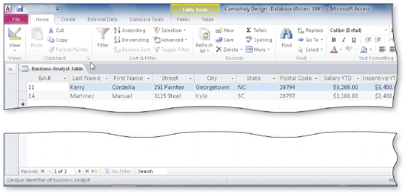 As shown in the accompanying figure, you can move to the first record in a table by clicking the First record Navigation button.