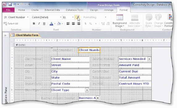 The form in the accompanying figure has no title. If a form currently does not have a Form Header section, clicking the Title button on the Design tab will add both a Form Header section and a title.
