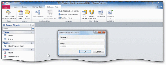 <strong> The accompanying figure shows the Set Database Password dialog box. To encrypt a database with a password, click the _____ button on the Info tab in Backstage view.</strong> A) Encrypt/Decrypt B) Encode/Decode C) Password D) Encrypt with Password