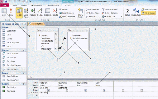 <strong> In the figure above, item 5 points to the ____.</strong> A) Criteria B) Related fields C) Field lists D) None of the above