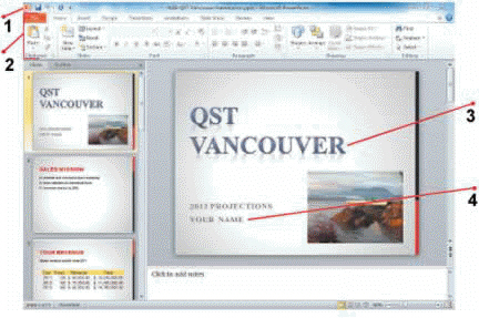 <strong> In the accompanying figure, item 1 points to the ____.</strong> A) current location B) PowerPoint Ribbon C) PowerPoint title bar D) folders currently available