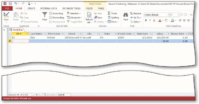 As shown in the accompanying figure, you can move to the end of a table to a position for entering a new record by clicking the Insert record Navigation button.