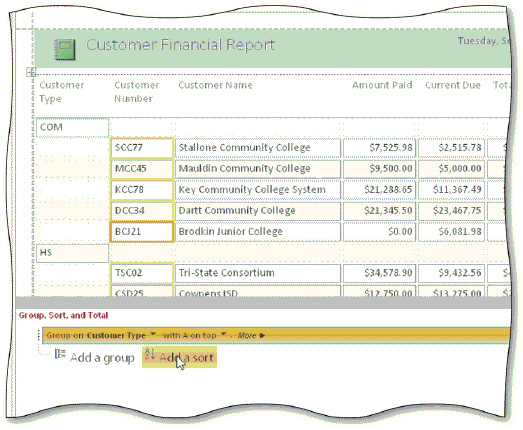 <strong> In the accompanying figure, you can tap or click the More button in the Group, Sort, and Total pane to specify additional options. The ____ option allows you to choose values to be totaled and where they are to appear.</strong> A) Aggregate B) Totals C) Group Totals D) Sum