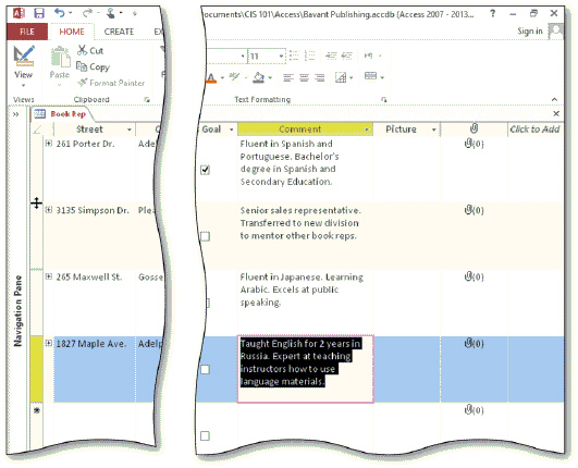 <strong> In the accompanying figure, the Comment field has been resized. To resize a field so that a larger portion of the text will appear, drag the right edge of the ____ to the desired size.</strong> A) field selector B) horizontal scroll bar C) vertical scroll bar D) datasheet