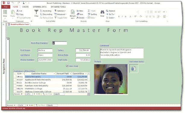 In the accompanying figure, the portion of the picture that appears, as well as the way it appears, is determined by the size mode. To change the size mode, use the property sheet.