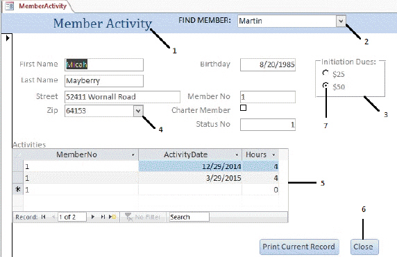<strong>  In the accompanying figure, item 5 refers to what type of control?</strong> A) Combo box B) Datasheet C) Subform D) Query <div style=padding-top: 35px> 