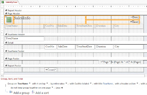 <strong> In the accompanying figure, why might the controls in the Report Header section be selected?</strong> A) to create a calculated field B) to add a subform C) to add a text box D) to remove a report layout
