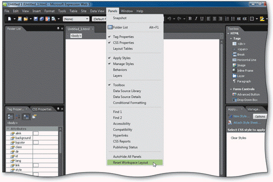 <strong> You can click the ____ command, as shown in the accompanying figure, to restore the task panes to their default layout.</strong> A) Reset Workspace Layout B) Folder List C) Conditional Formatting D) CSS Reports
