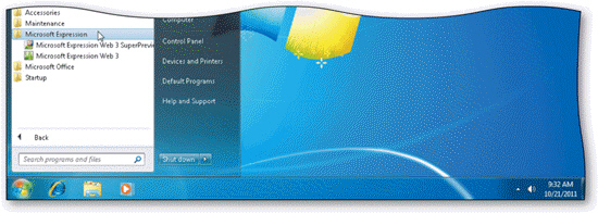 You can click Microsoft Expression on the All programs list to display the list of installed Microsoft Expression programs, as shown in the accompanying figure.