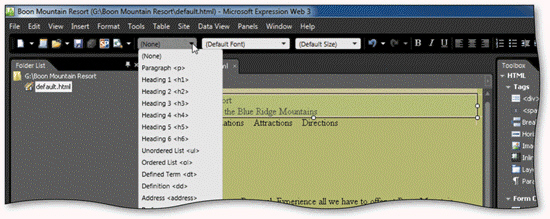 You can click the ____________________ on the Common toolbar to display a menu of heading styles, as shown in the accompanying figure.
