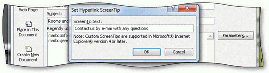 A ScreenTip added to a mailto link provides visitors with additional information, as shown in the accompanying figure.