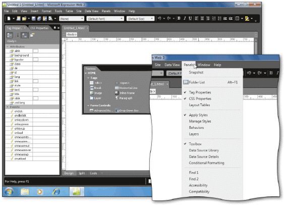 You can view a menu of Expression Web panels by clicking Panels on the ____________________, as shown in the accompanying figure.