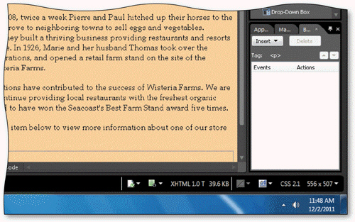 You can click the Behaviors command on the ___________________ menu to open the Behaviors panel, as shown in the accompanying figure.