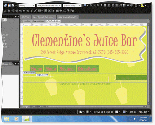 <strong> When you create a dynamic Web template, one editable region, named ____, is automatically created, as shown in the accompanying figure.</strong> A) doctitle B) page_content C) juice_template.dwt* D) none of the above