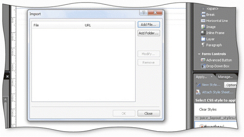 Using the accompanying figure as your guide, briefly list the steps involved in importing files into an existing site.