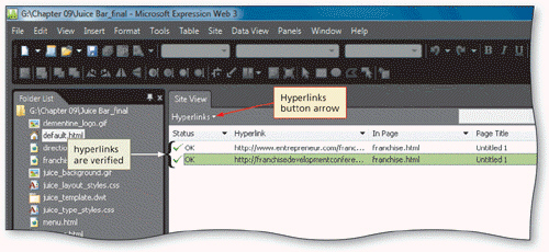 <strong> To switch to the Site Summary report from the report of verified hyperlinks, click the ____, as shown in the accompanying figure.</strong> A) Hyperlinks button arrow B) Status indicator C) Page title D) Destination
