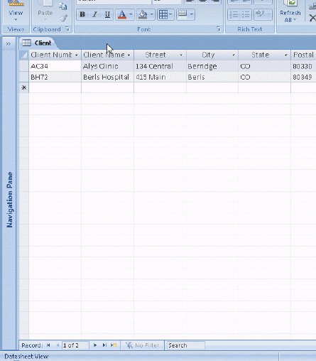 Figure 1-1 As shown in the accompanying figure, you can move to the end of a table to a position for entering a new record by clicking the Insert Record Navigation button.