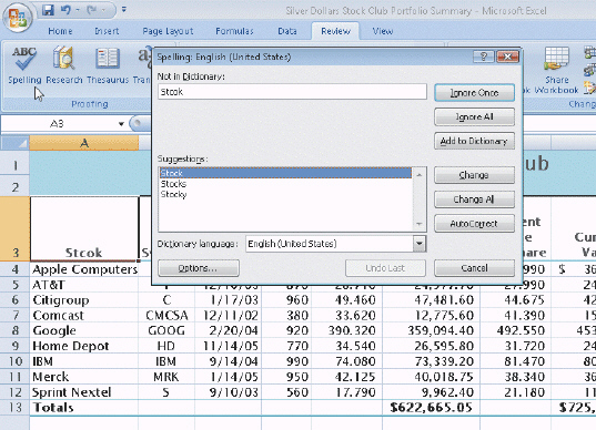   Figure 2-4 To correct a word throughout a worksheet, click the ____________________ in the Spelling dialog box shown in the accompanying figure.<div style=padding-top: 35px> 