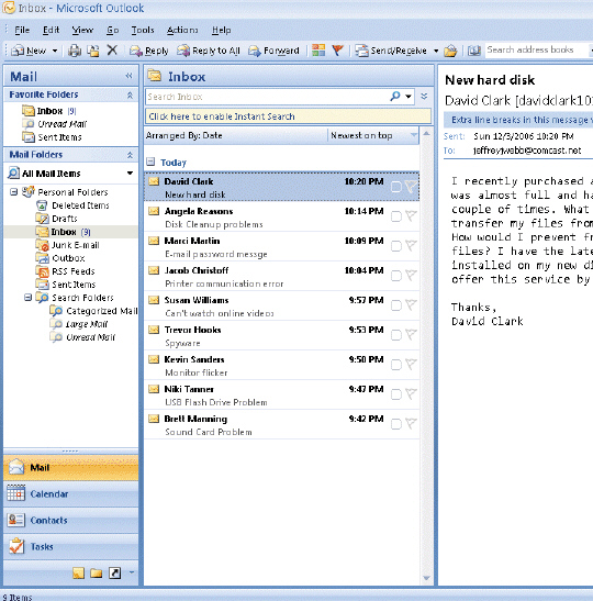   Figure 1-2 In the accompanying figure, the _________________________ contains the text of the selected e-mail message.
