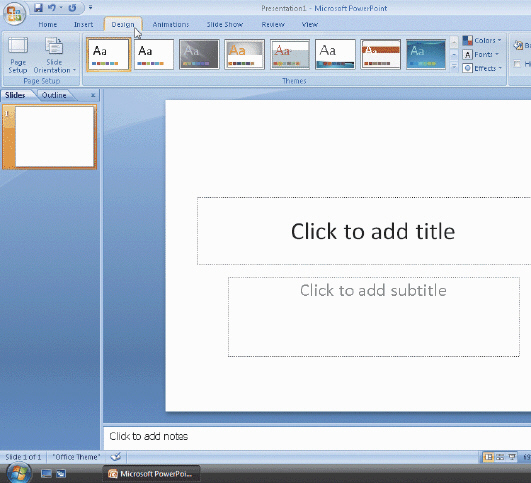 Figure 1-3 In the accompanying figure, what is the circular button in the top-left corner of the PowerPoint window called?