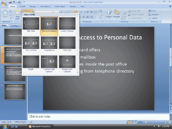 Figure 2-3 In the accompanying figure, how many placeholders are contained in the Two Content layout?