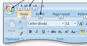 Figure 1-4 To remove the Key Tip badges shown in Figure 1-4, press the ESC key until all the badges disappear.
